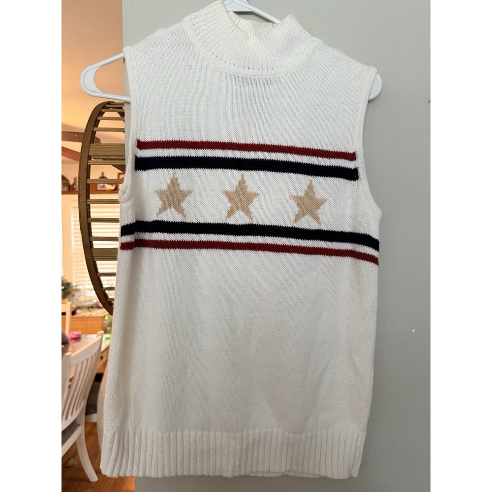 Vintage Sag Harbour Women S American Flag Sweater Vest USA Patriot